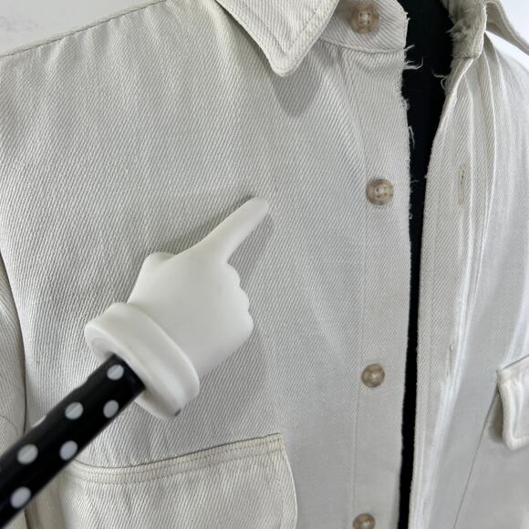 Vintage Men's White Denim Long Sleeve Button Cuff Button Down Shirt VTG - Picture 12 of 14